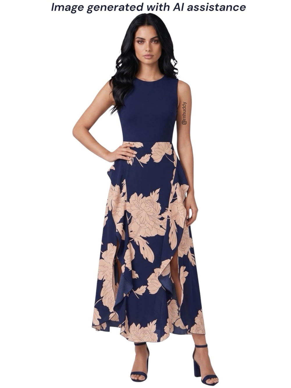 NWT BTFBM L navy pink maxi dress with two slits